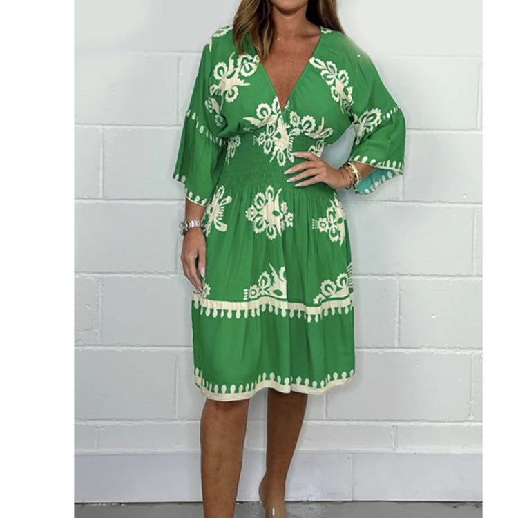 Levoire | Robe Fleur Été Fleur Trois-quarts Manches Robe Vert clair