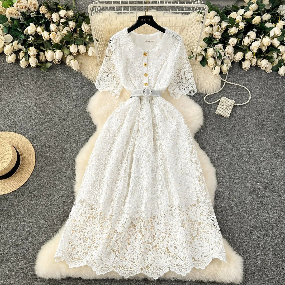 Levoire | Robe en dentelle mi-longue Blanc Taille libre