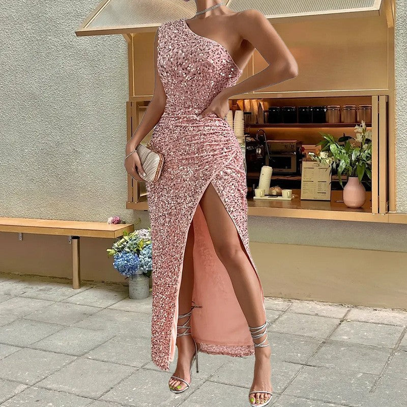 Levoire | Robe en dentelle asymétrique à une épaule élégante Rosa