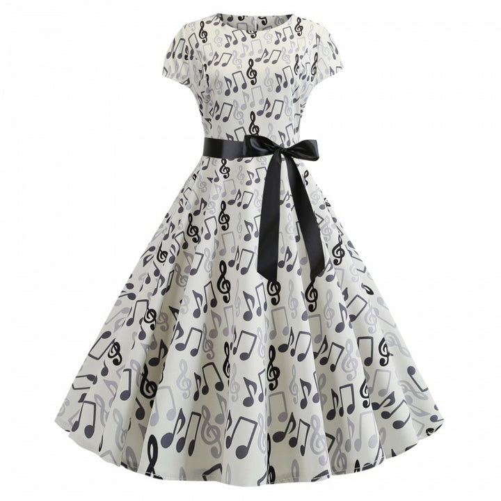 Robe Rockabilly pour femmes avec motif musical et design ajusté Levoire