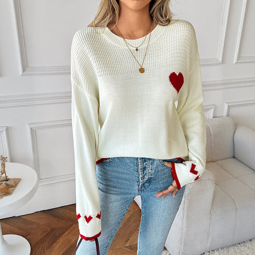 Sweater pour femmes avec motif cœur et détails contrastants Levoire
