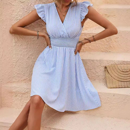 Robe plissée d'été pour femmes avec rayures et ceinture Levoire