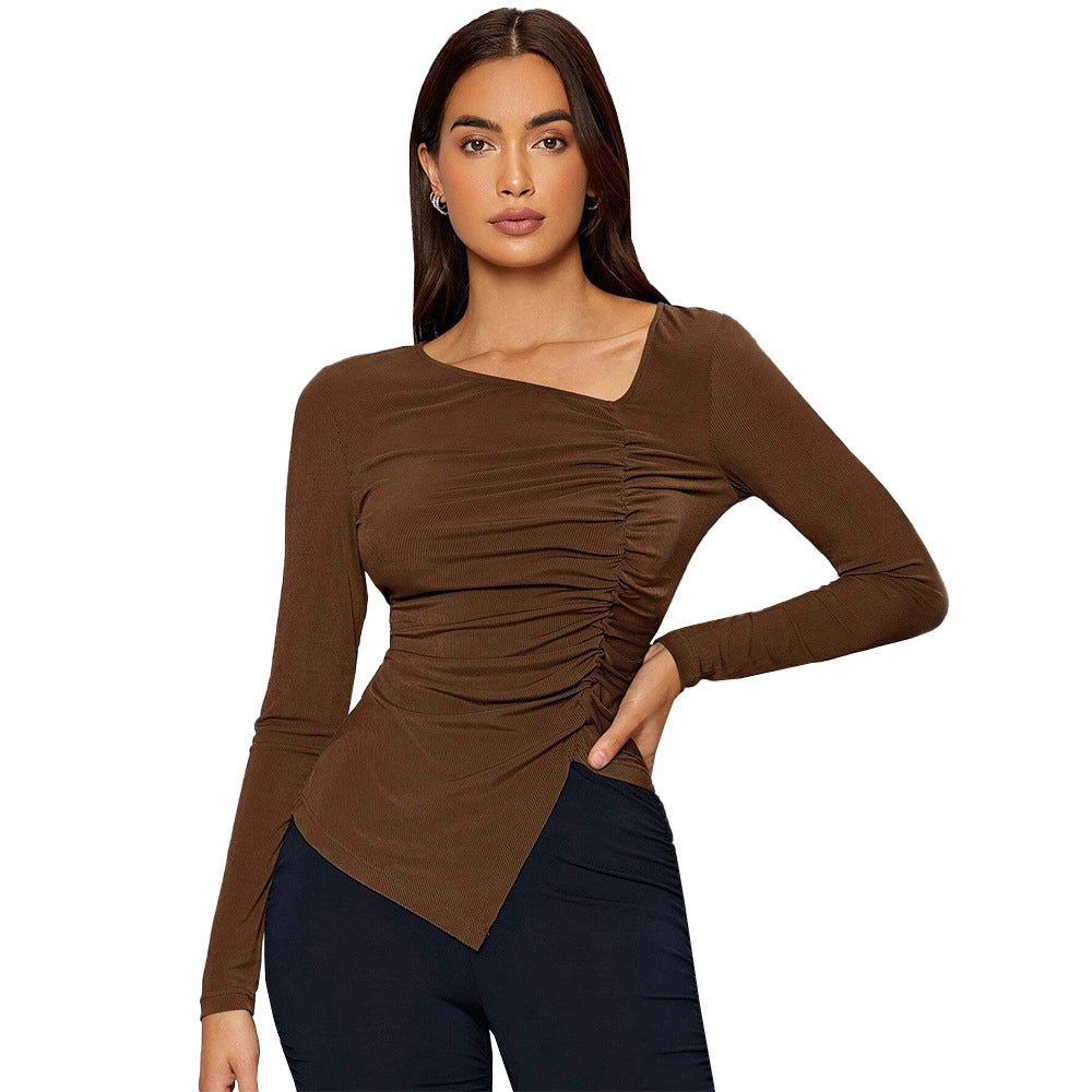 Haut ajusté à manches longues femmes avec design de drapage asymétrique Levoire