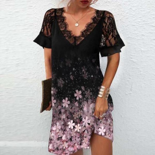 Levoire | Robe à manches courtes avec décolleté en V en dentelle élégante 1