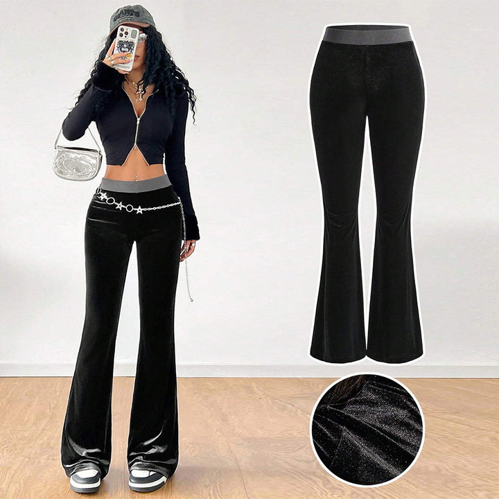 Pantalon en velours évasé pour femme avec taille élastique et design scintillant Levoire