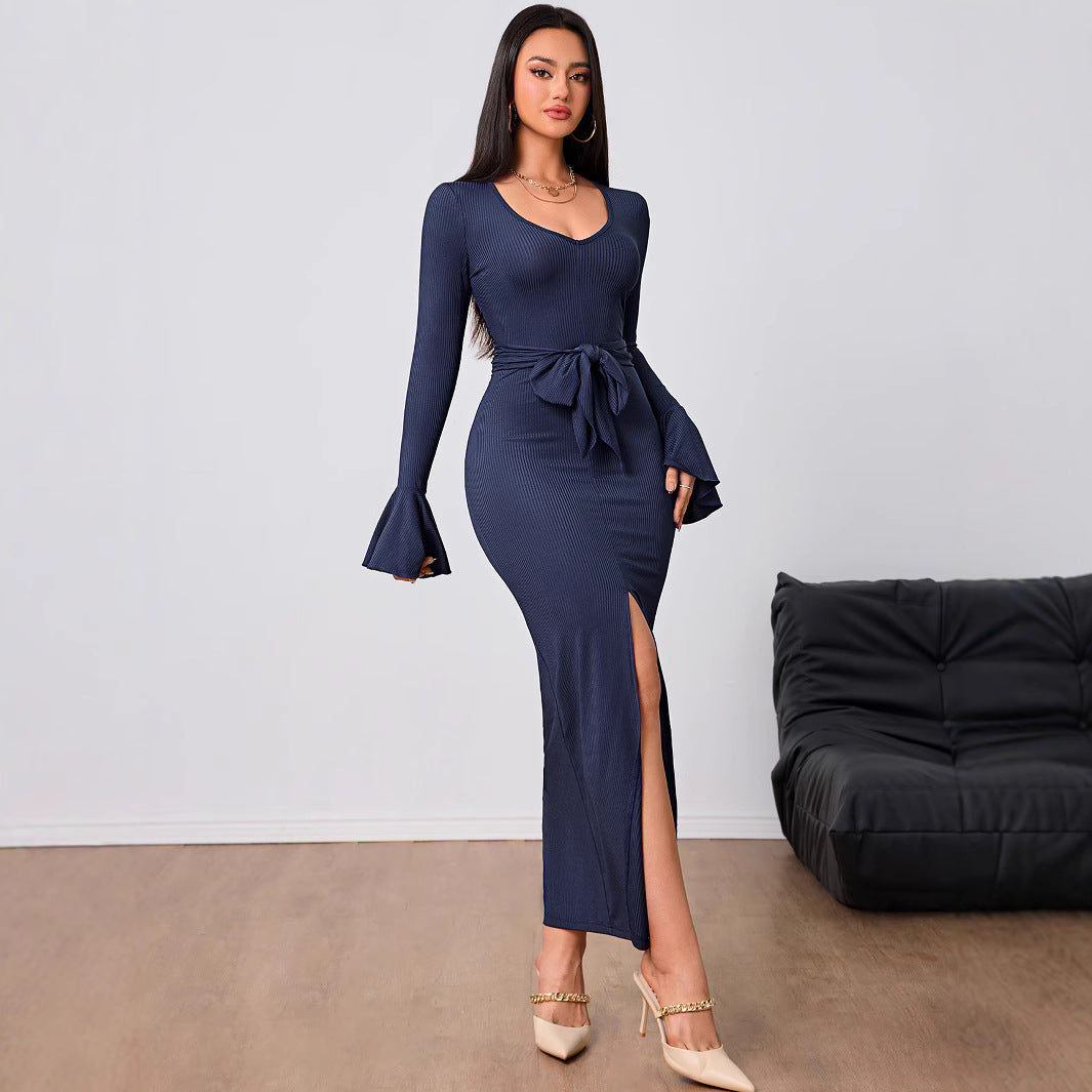 Robe femme avec décolleté en V et manches évasées Levoire