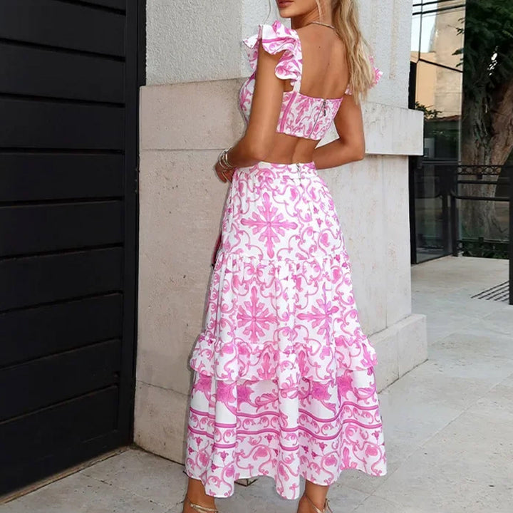 Robe maxi femme avec un design découpé romantique et des détails en volants Levoire