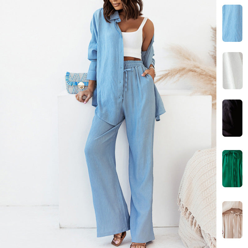 Ensemble décontracté femme deux pièces avec chemise douce et pantalon confortable Levoire