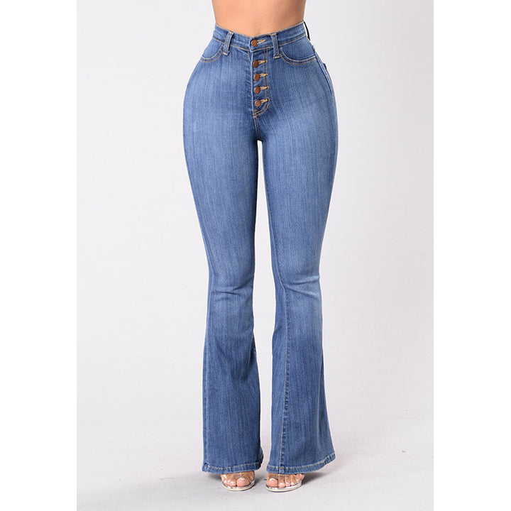 Jeans évasés taille haute pour femmes avec boutons décoratifs Levoire