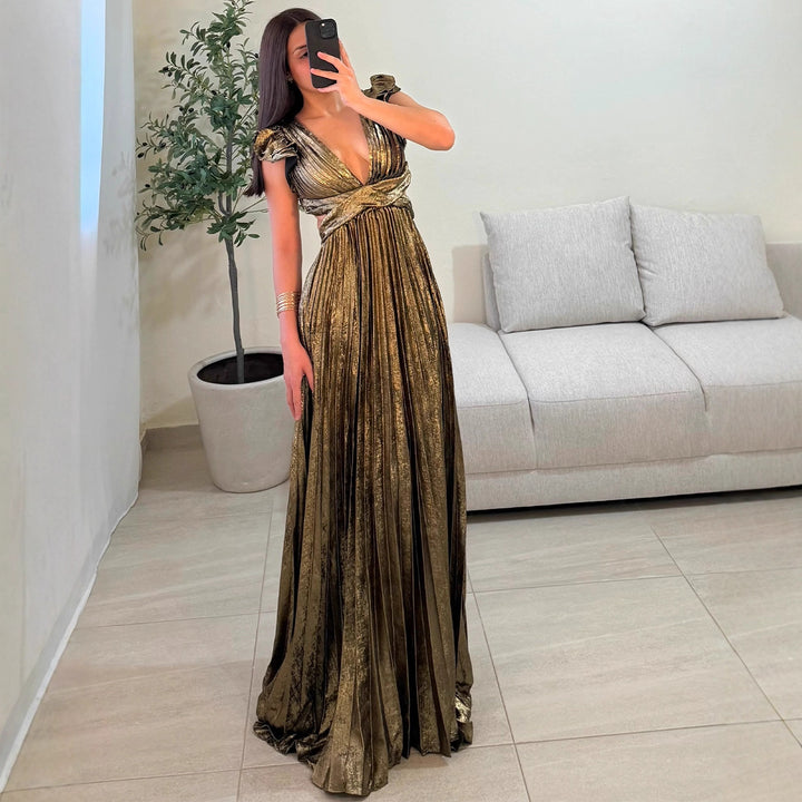Robe Maxi Élégante Femme avec Décolleté en V Profond et Détails Volants Levoire