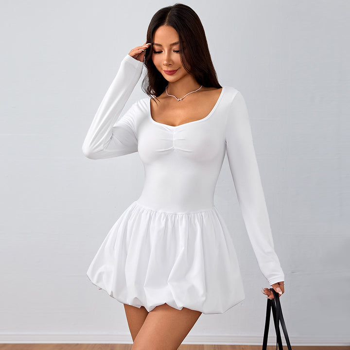 Robe mini à manches bouffantes pour femmes avec décolleté en V profond et taille élastique Levoire