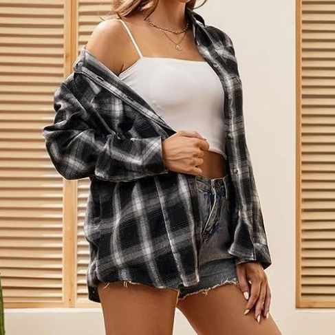 Blouse en flanelle à carreaux pour femme avec détail de nœud Levoire