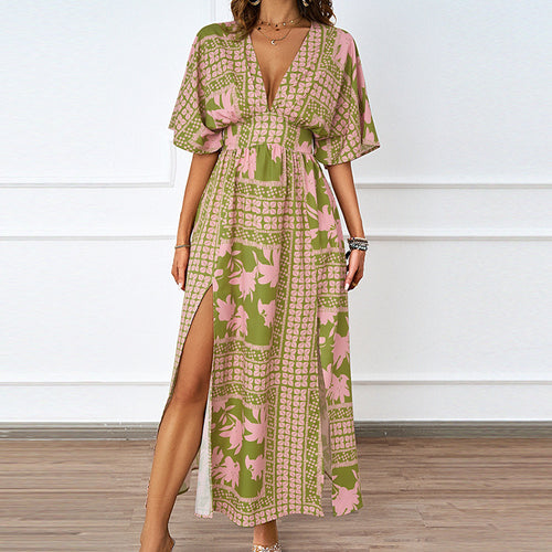 Robe Maxi Élégante pour Femmes avec Décolleté en V Profond et Fente Latérale Levoire