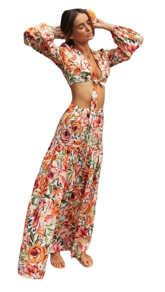 Robe maxi boho-chic pour femme avec volants et manches bouffantes Levoire
