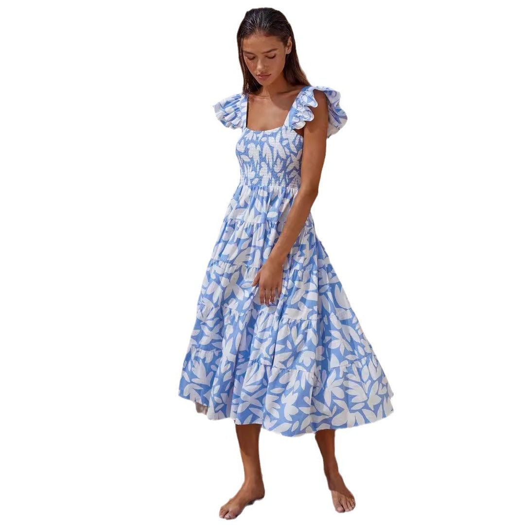 Robe midi aérienne pour femmes avec manches à volants et ourlet évasé Levoire