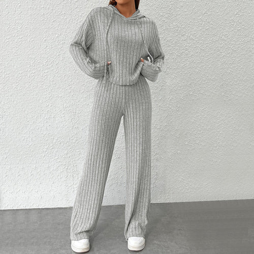 Ensemble en laine confortable pour femmes avec hoodie décontracté et pantalons larges Levoire