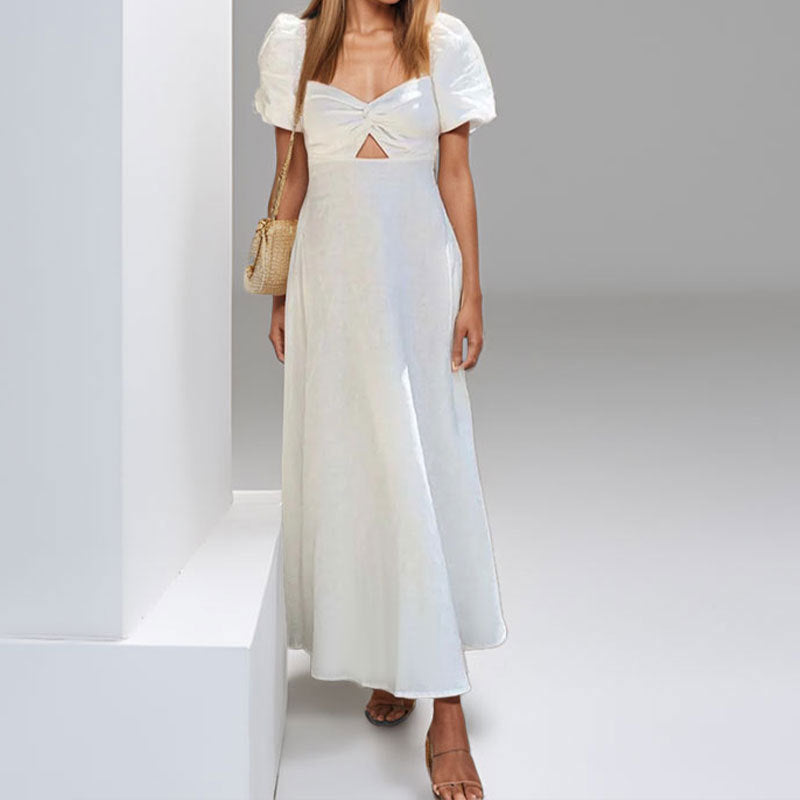 Robe maxi pour femmes avec un design clé sophistiqué et des manches puff volumineuses Levoire