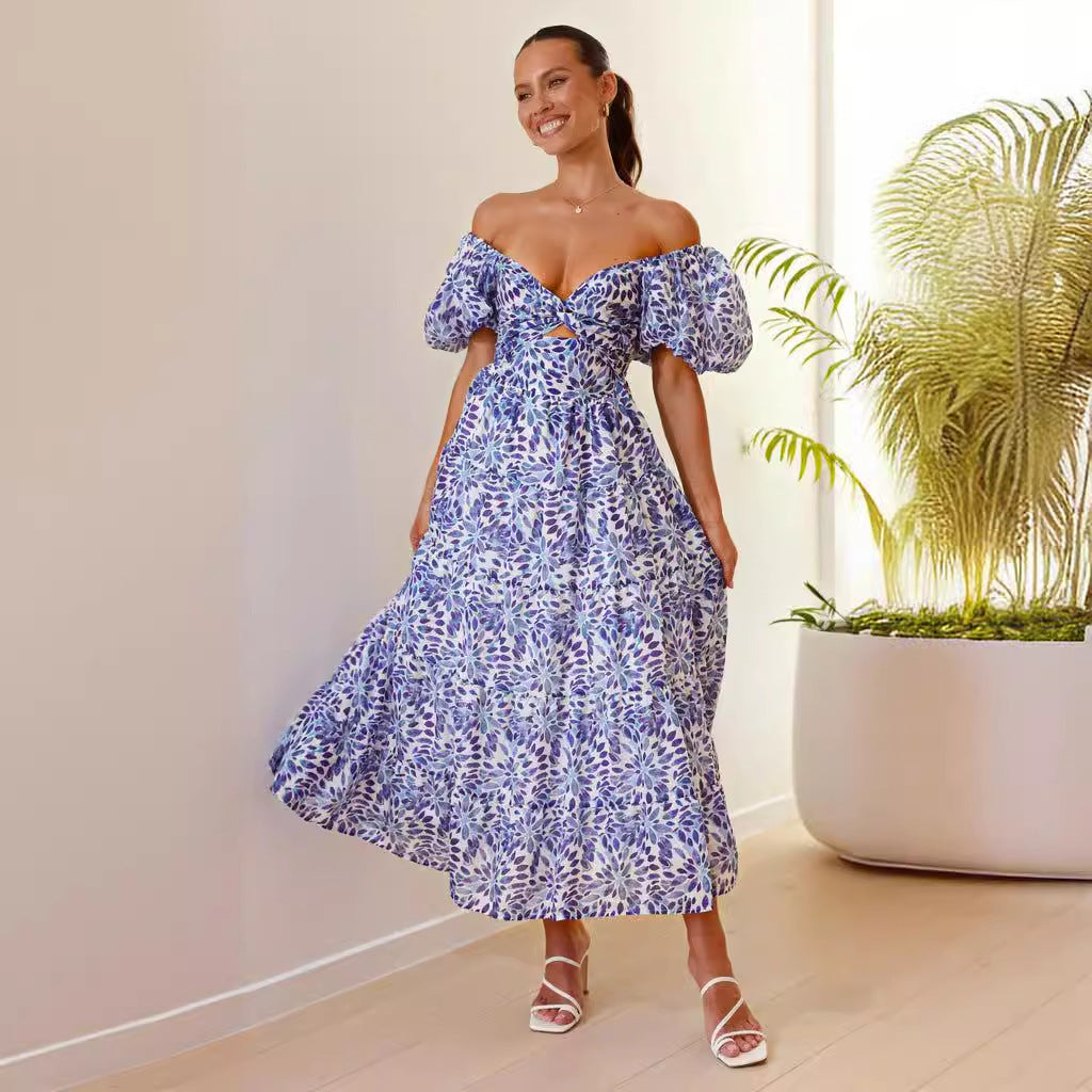 Robe maxi pour femmes avec un design sophistiqué à épaules dénudées et des manches bouffantes volumineuses Levoire