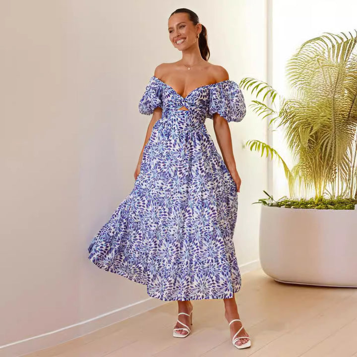 Robe maxi pour femmes avec un design sophistiqué à épaules dénudées et des manches bouffantes volumineuses Levoire