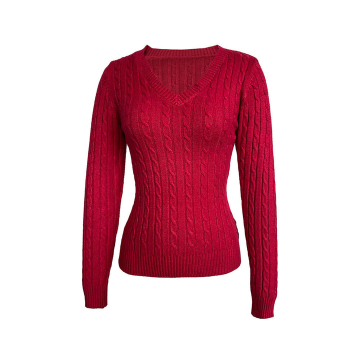 Pull en tricot pour femmes avec un décolleté en V profond et un motif de câble sophistiqué Levoire