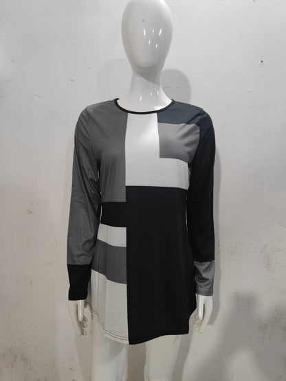 Levoire | T-shirt à col rond à motifs tendance à manches longues Gris