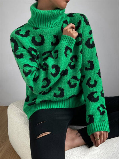 Levoire | Pull Vert Élégant Avec Motif Léopard XL