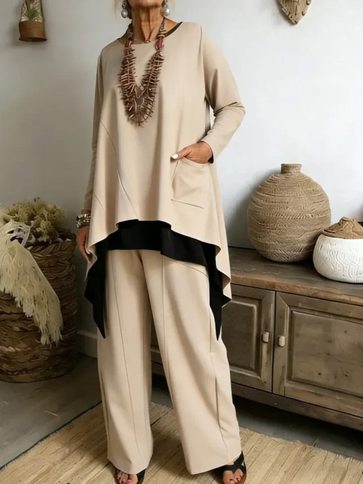 Ensemble décontracté pour femmes composé d'un haut asymétrique et de pantalons larges Levoire