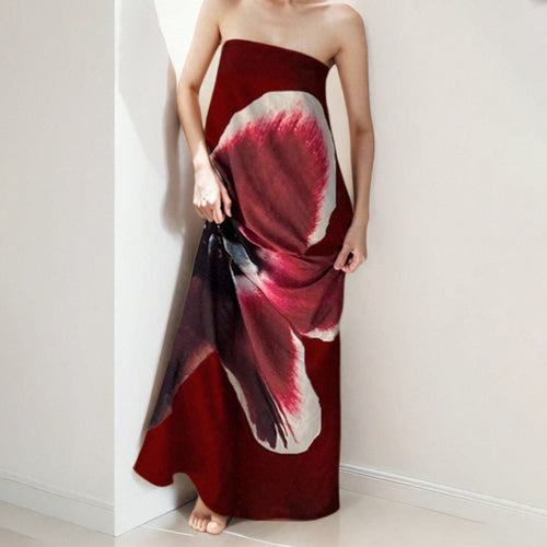 Robe maxi sans bretelles pour femmes avec imprimé floral et tissu fluide Levoire