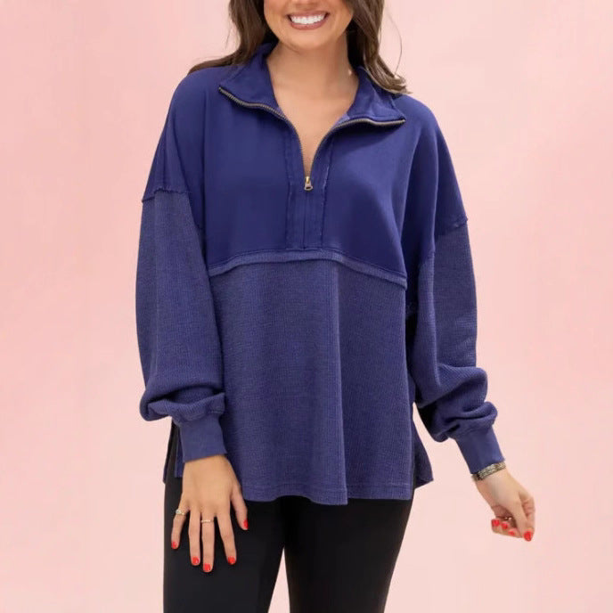 Sweat-shirt décontracté pour femmes avec fermeture éclair half et manches volumineuses Levoire