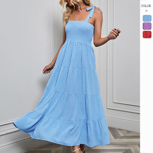 Robe Maxi Femme avec Bretelles Volantes et Ourlet Évasé Levoire