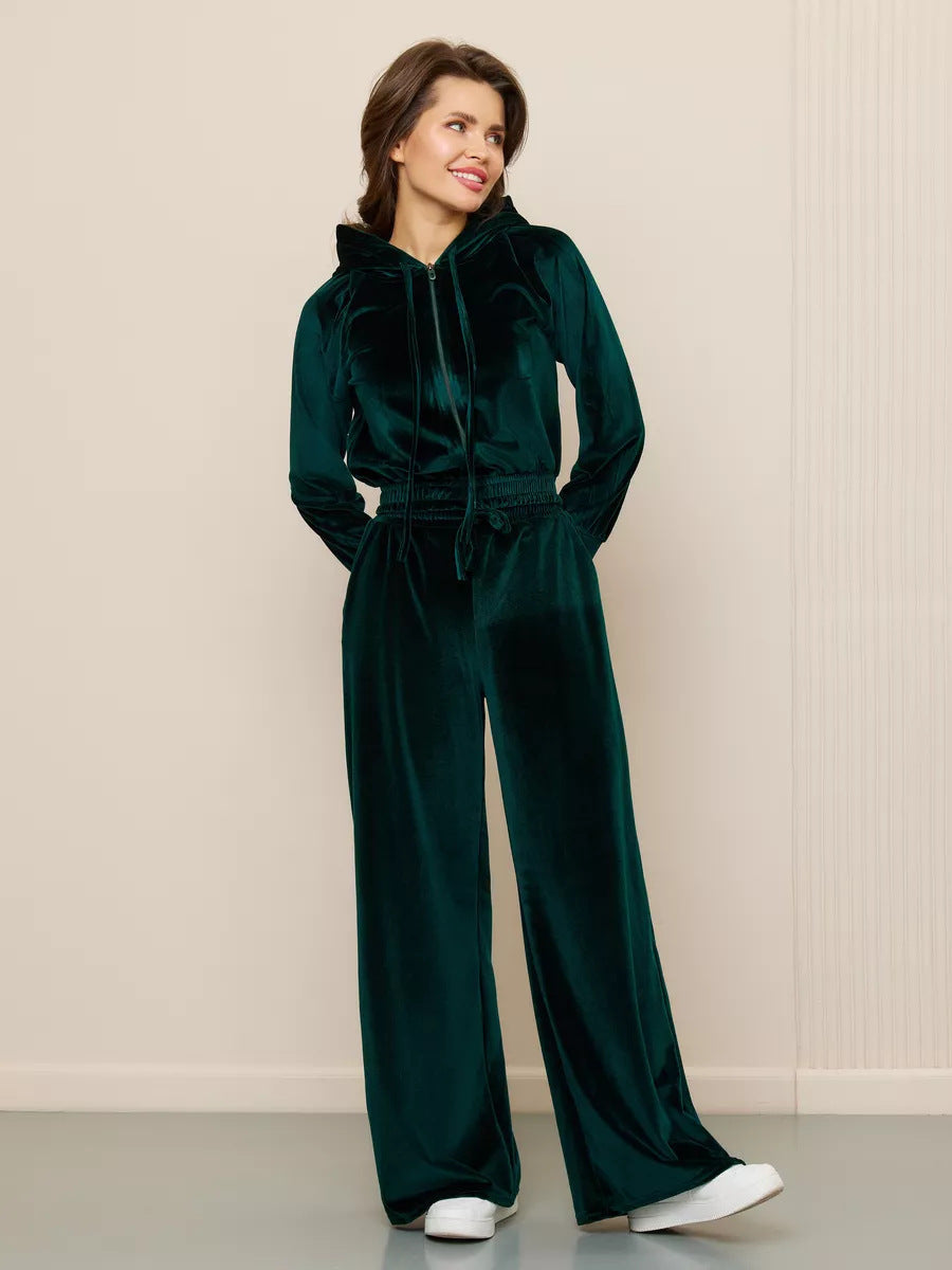 Levoire | Confortable Hopeafox-Velours-Hoodie-Couleur-Pantalon-Set Vert foncé