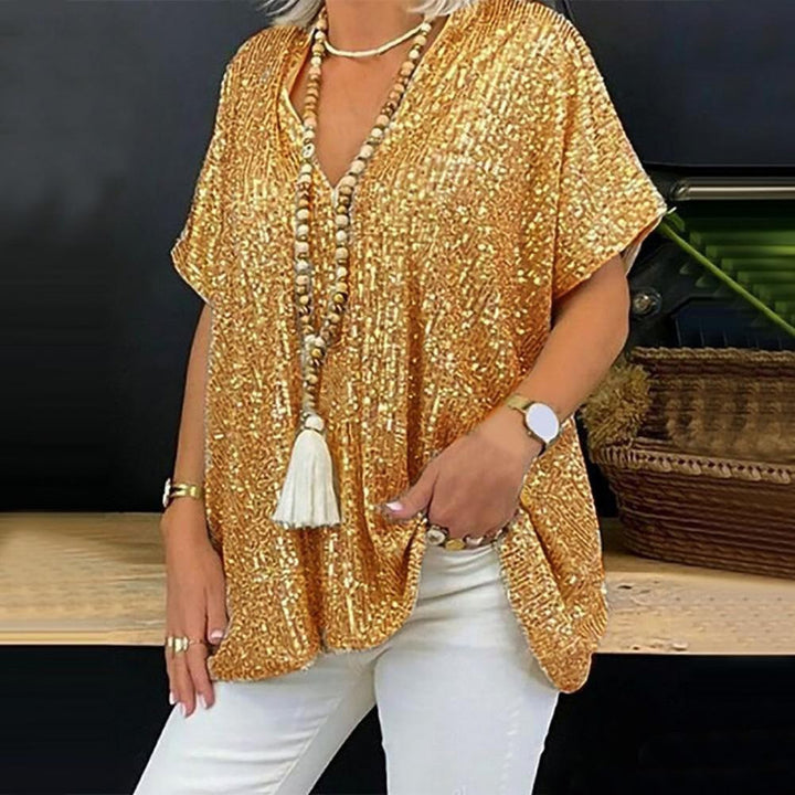 Levoire | Rento pull-over sequins col V T-shirt Or profond