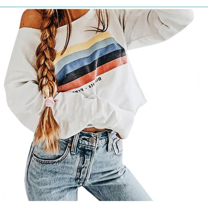 Sweatshirt femme à épaules dénudées avec motif de rayures contrastées Levoire