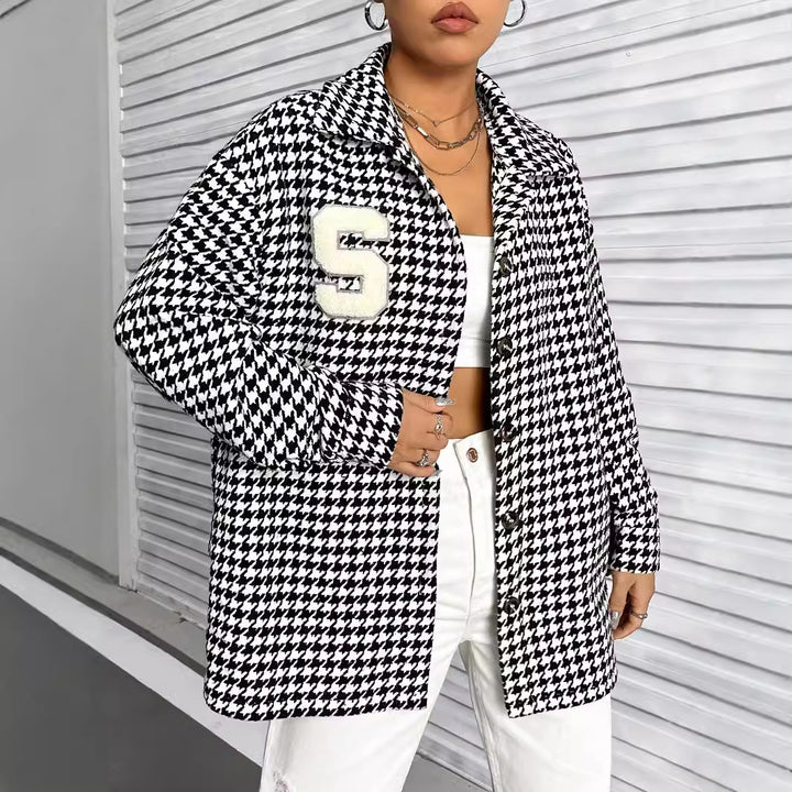 Blouse oversize pour femmes en motif pied de poule avec patch Levoire