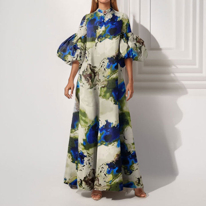Robe maxi pour femmes avec des manches bouffantes volumineuses et un design coloré complexe Levoire
