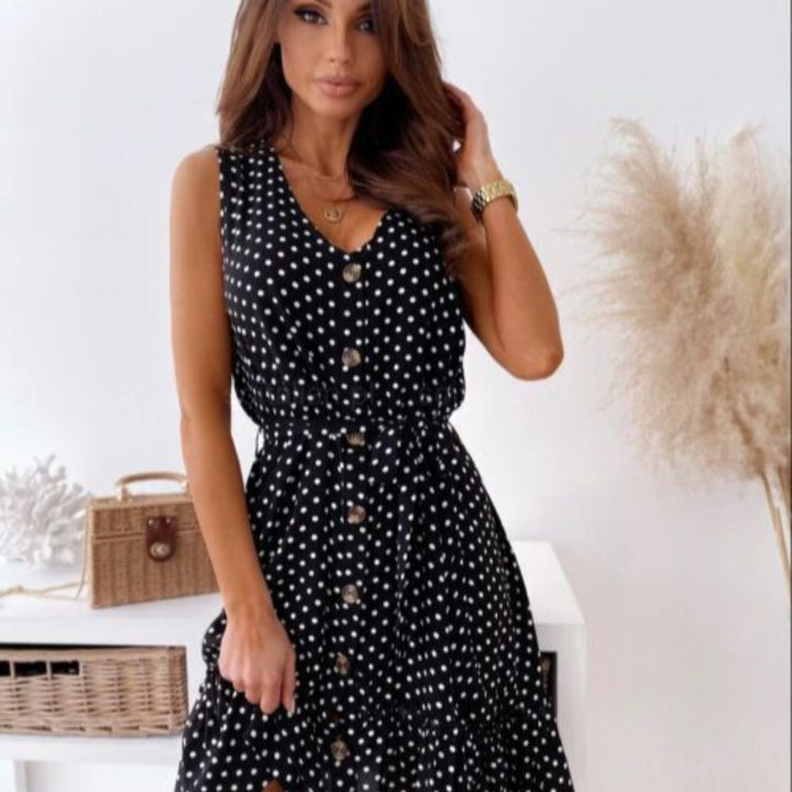 Robe d'été pour femmes, longueur genou, avec fermeture à boutons et ceinture de taille Levoire