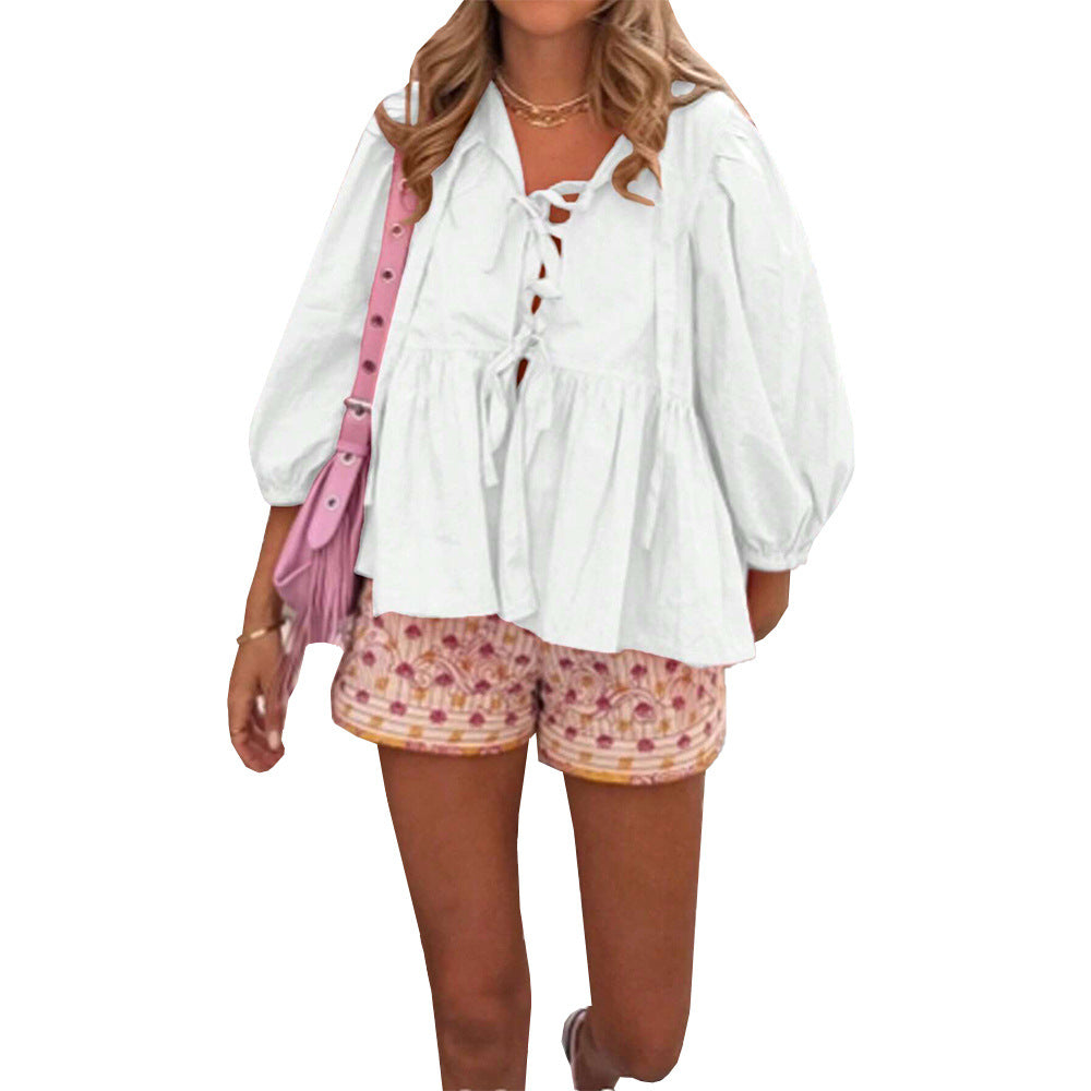 Blouse pour femmes avec des détails de volants ludiques et une coupe décontractée Levoire
