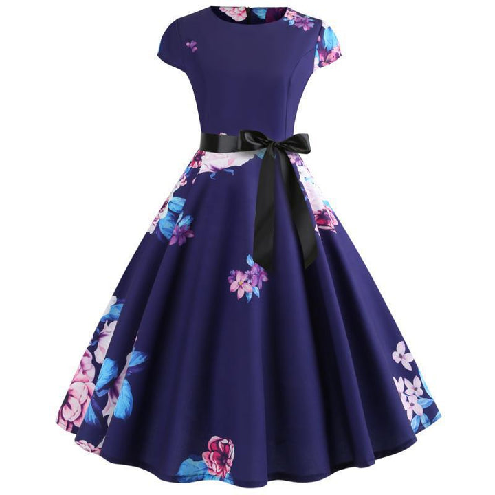 Robe midi à col rond pour femmes avec design floral et jupe évasée Levoire