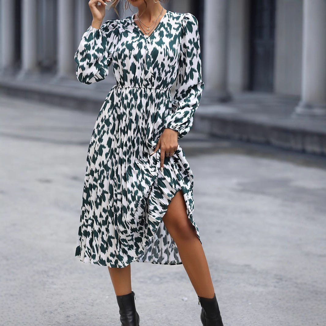 Robe Midi Femme avec Décolleté en V Élégant et Manches Volumineuses Levoire