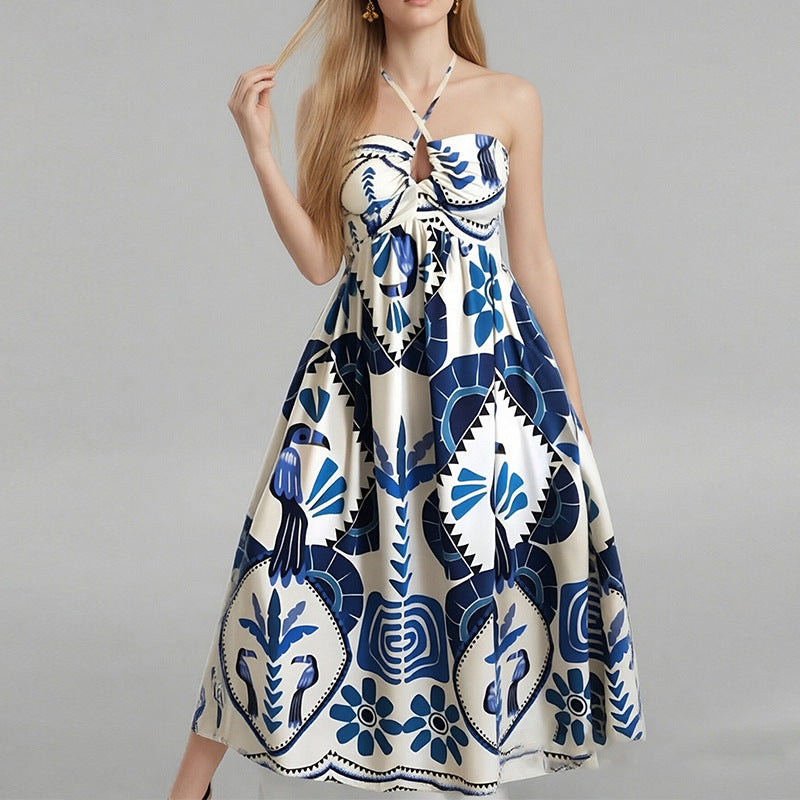 Robe Maxi d'Été Élégante pour Femmes avec Encolure Bandeau et Imprimé Floral Levoire