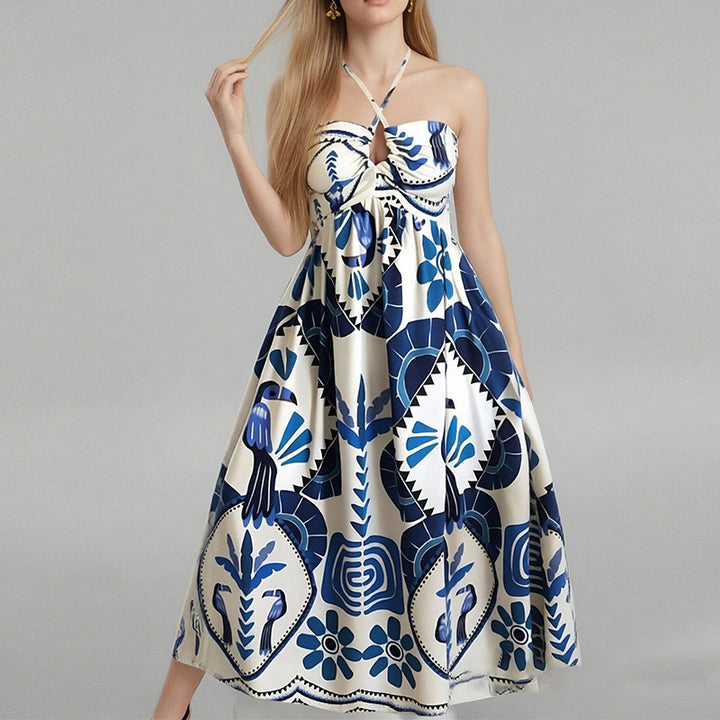 Robe Maxi d'Été Élégante pour Femmes avec Encolure Bandeau et Imprimé Floral Levoire