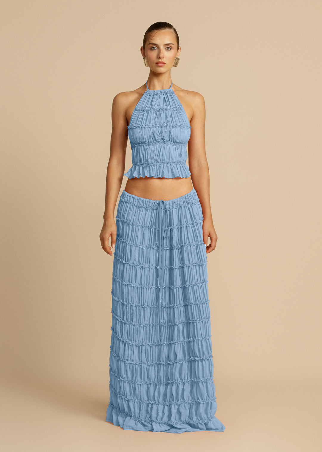 Robe maxi pour femme avec corsage froncé et découpe élégante à la taille Levoire