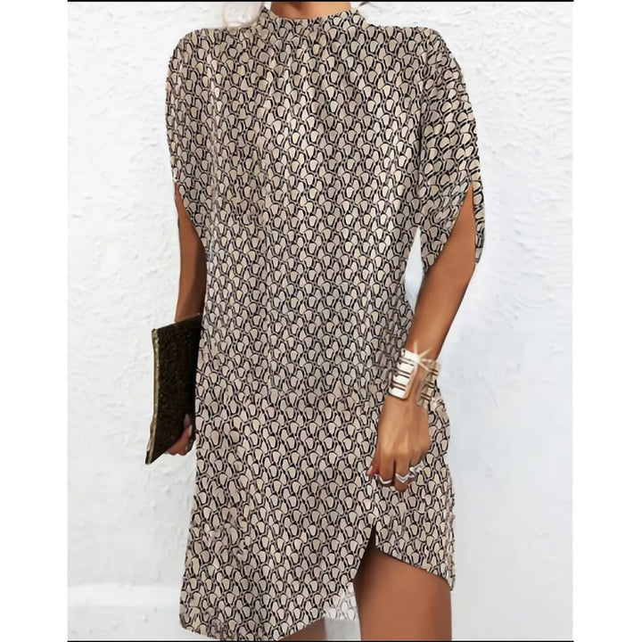 Levoire | Chic Fashion Robe à col rond à manches chauve-souris Beige Imprimé