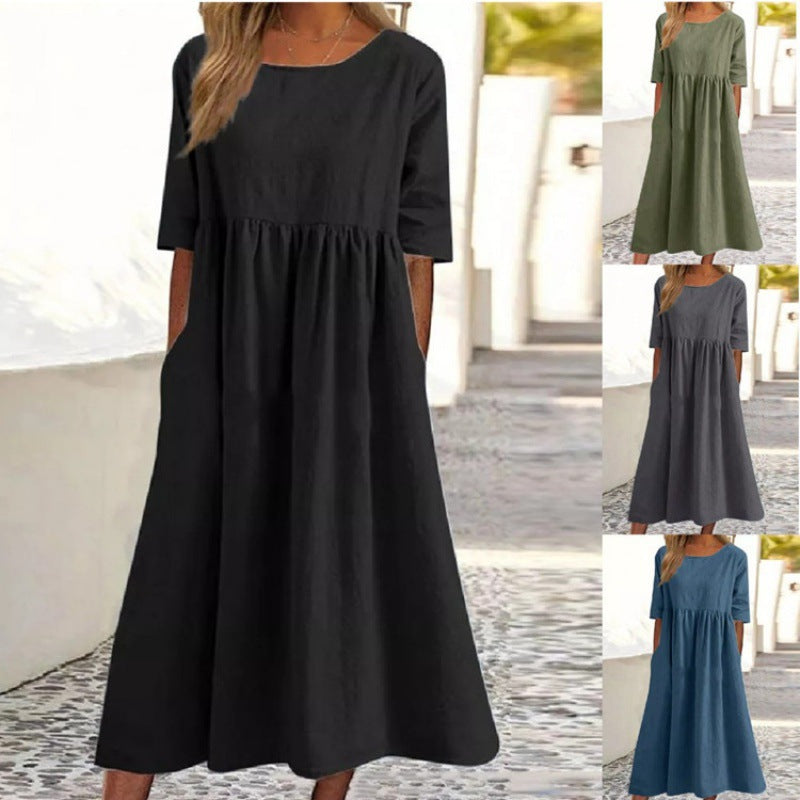 Levoire | Robe Longue Uni en Coton Lin sans Louer