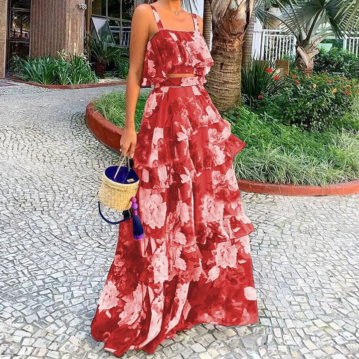 Robe Maxi Femme avec Motif Floral et Volants Levoire