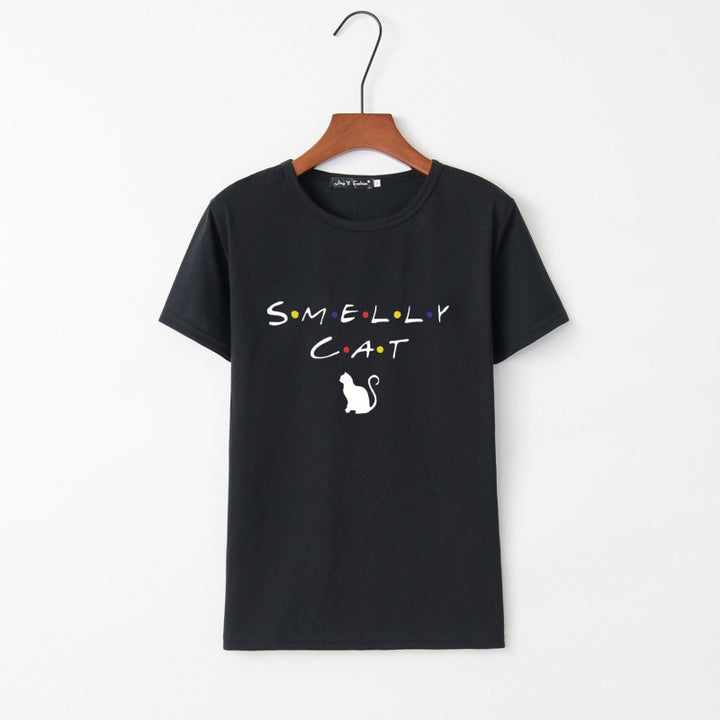 T-shirt pour femmes avec un design de chat créatif et un col rond Levoire