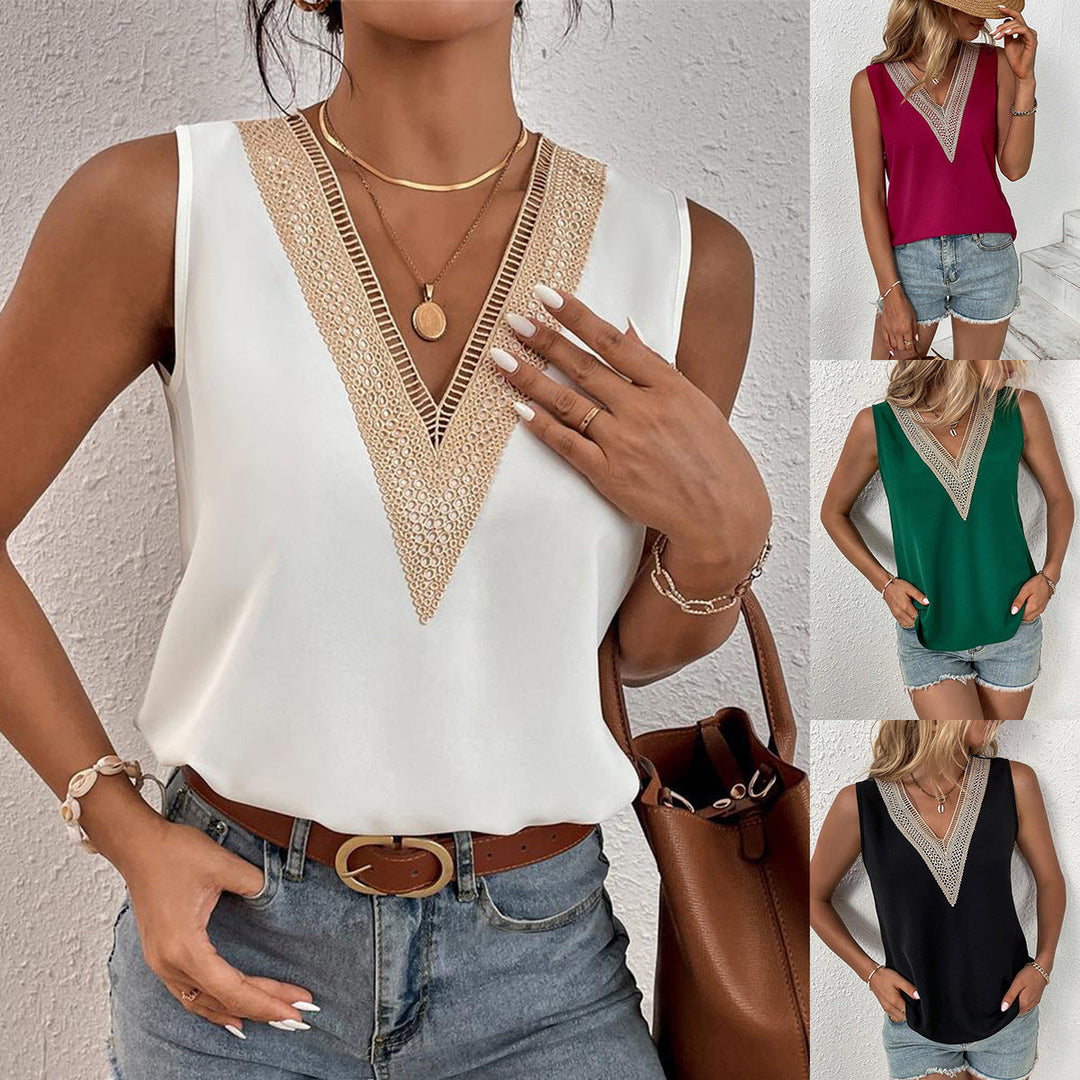 Levoire | Simple-Top Été V-cou Sans Manches Décontracté T-shirt