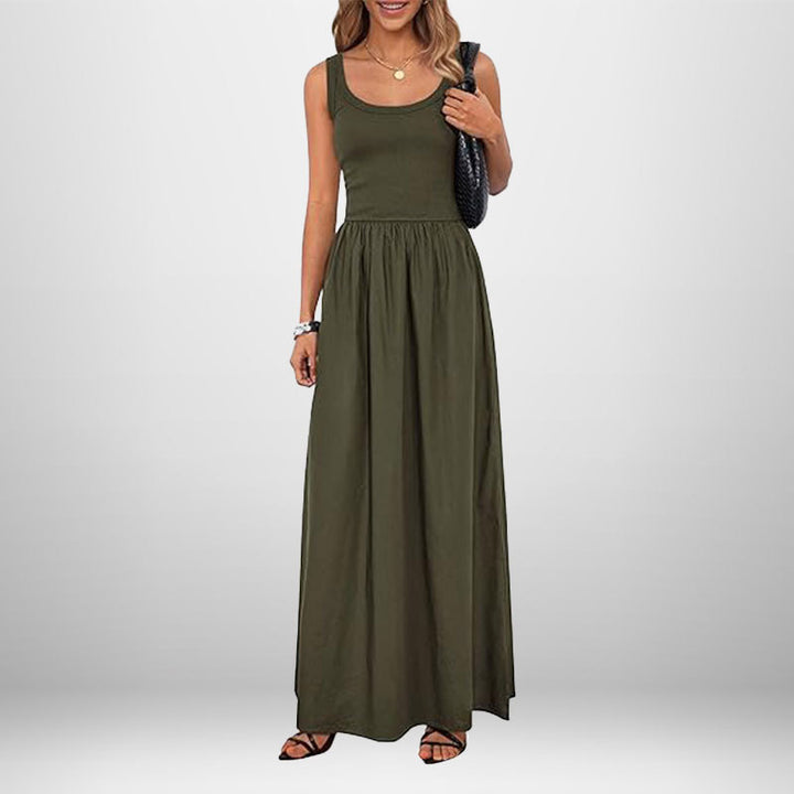 Robe maxi pour femmes en tissu coton doux et taille élastique coupe Levoire