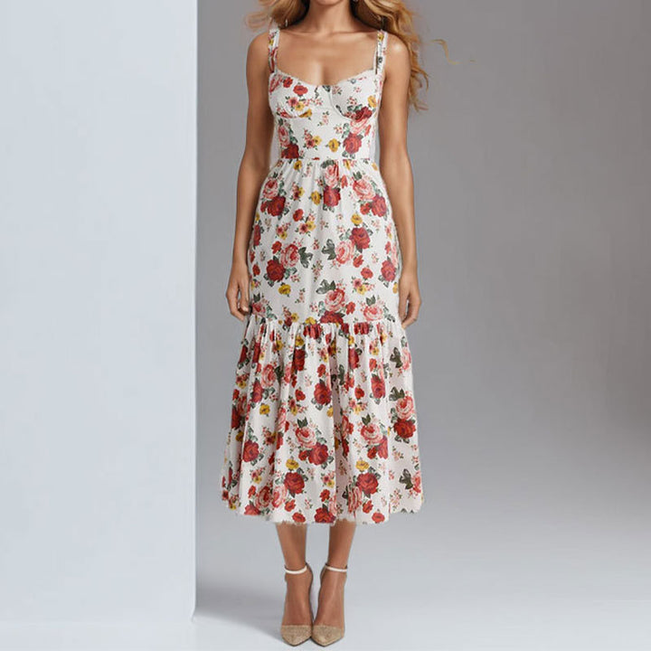 Robe à fleurs pour femmes avec ourlet à volants et fines bretelles Levoire