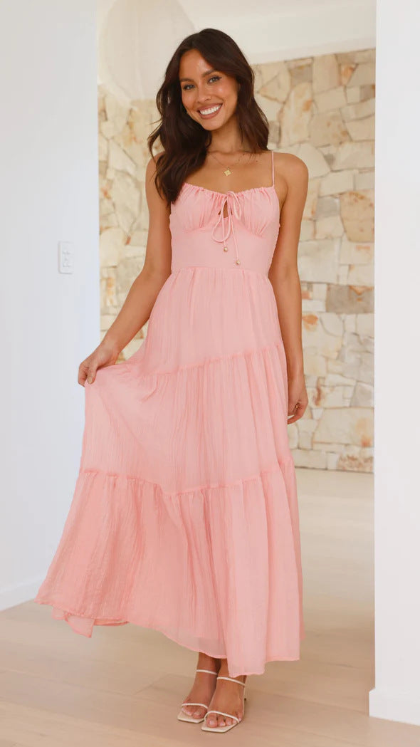 Robe maxi boho-chic pour femme avec bretelles spaghetti réglables et jupe volumineuse Levoire